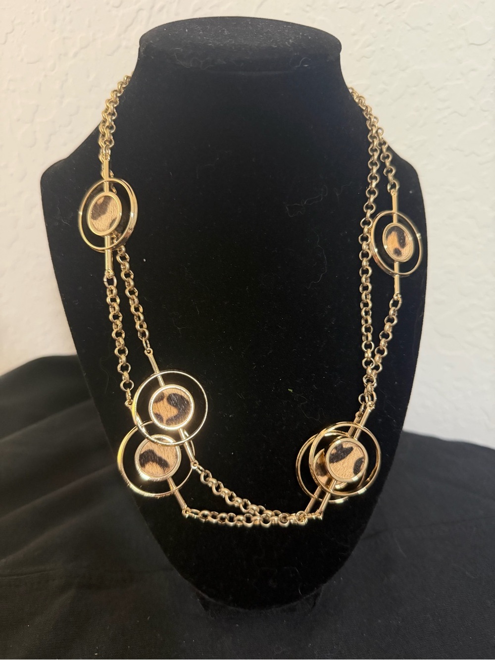 Chico's Gold-Tone Chain Necklace with Leopard Disc Accents